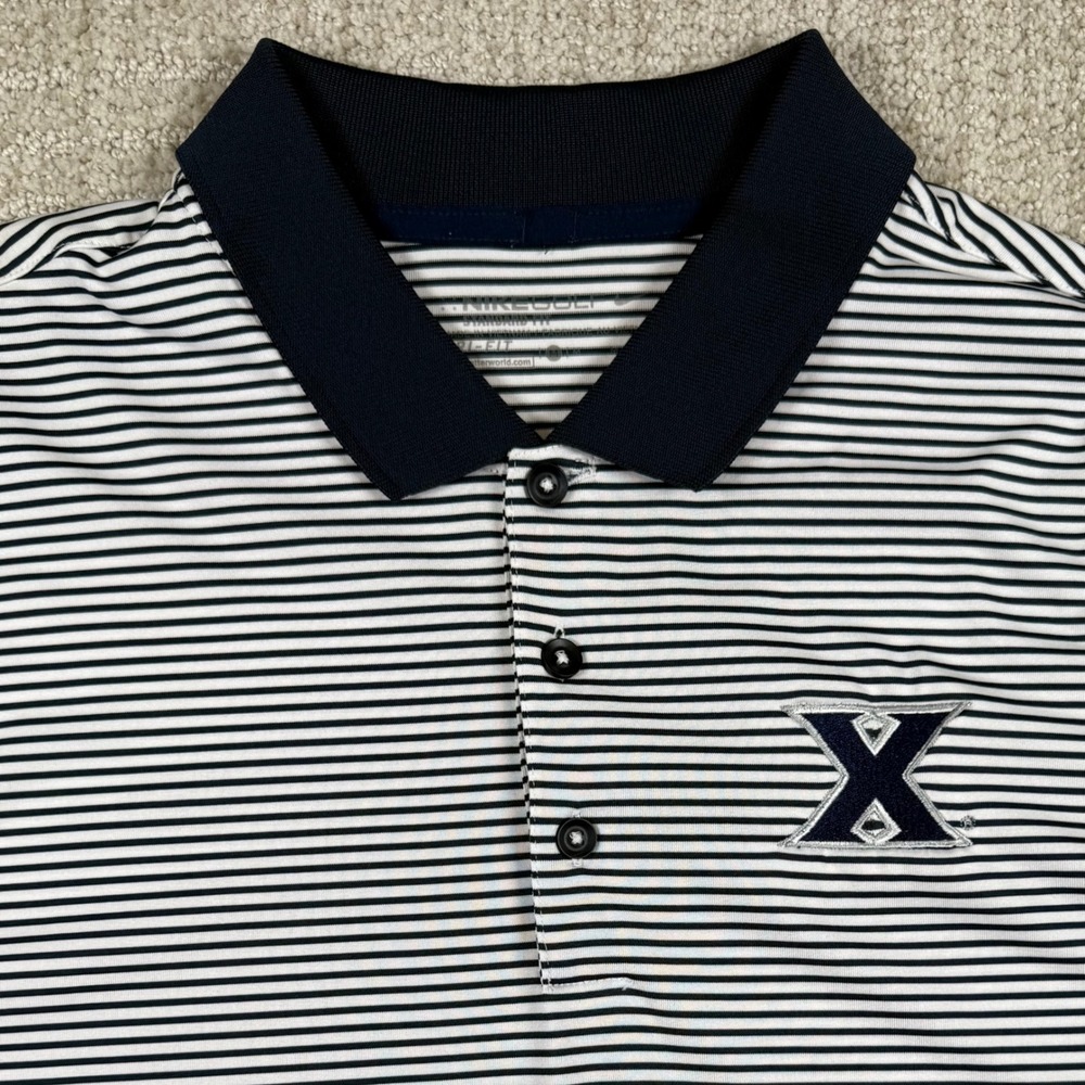 Nike Dri-Fit Mens Medium Xavier Musketeers Big East Blue Striped Golf Polo Shirt